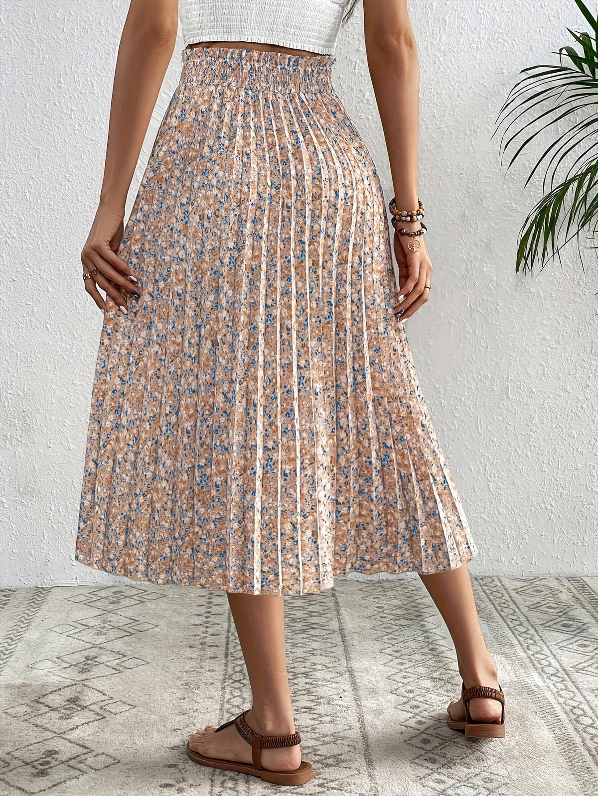 Small Floral Print Front-Tie Pleated Skirt - Mixed colors