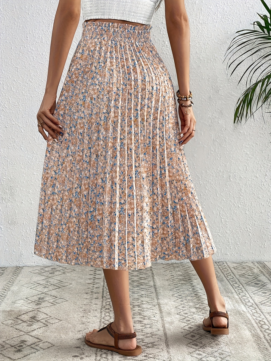 Small Floral Print Front-Tie Pleated Skirt - Mixed colors
