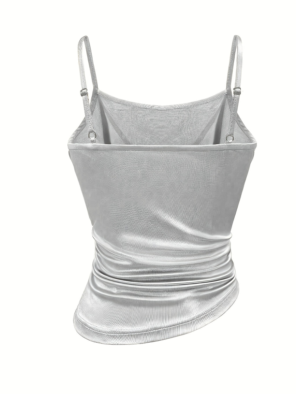 [Development WY260120078] Women's Satin Irregular Hem Side Gathers Daily Fashion Commuting Vacation Camisole Top - Silvery