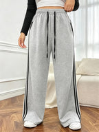 Women'S Athletic Casual Color-Block Pants, Side Stripe Patchwork Wide-Leg Trousers, Suitable for Running, Fitness, And All-Casual Occasions - Light Grey