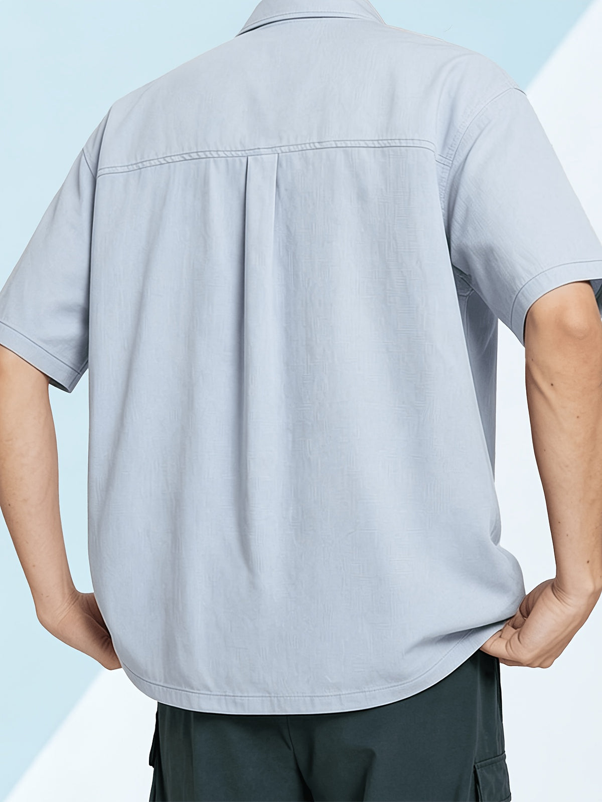 Zhiyu OBM Men's Multi-Color Workwear Short-Sleeve Shirt Jacket, Functional Topstitch Design Casual Outdoor Shirt, Cool and Stylish Must-Have Shirt Jacket for Boys - Glacier Blue
