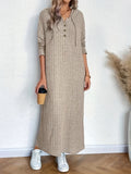 Women's Solid Color Ribbed Hooded Dress - Khaki