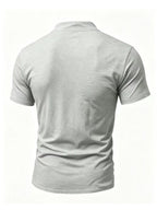 Summer Men'S Retro Stand-Up Collar Tie Short-Sleeved T-Shirt, Easy THE B Letter Print Slim Fit Casual Versatile Base Shirt - Light Grey