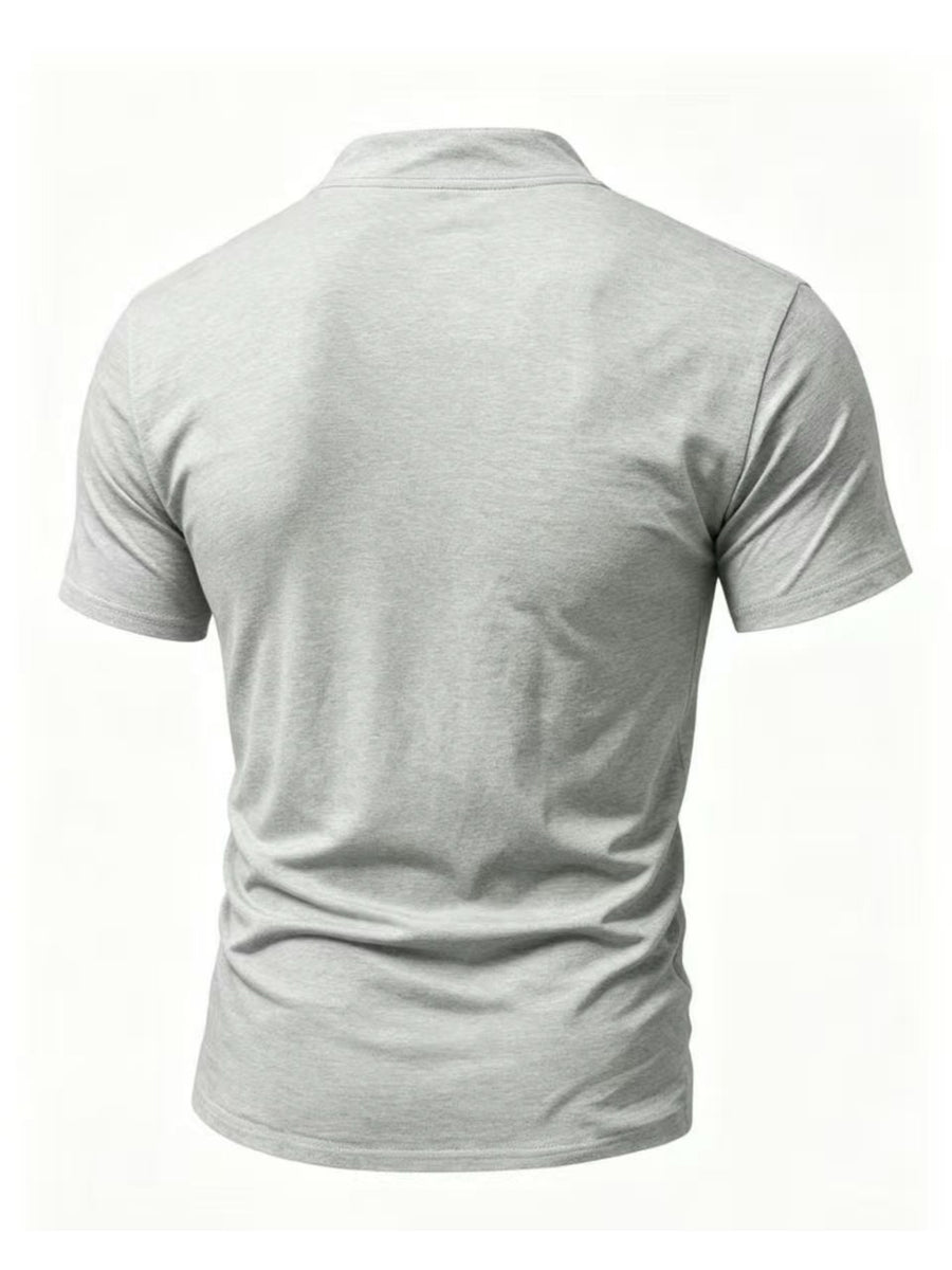 Summer Men'S Retro Stand-Up Collar Tie Short-Sleeved T-Shirt, Easy THE B Letter Print Slim Fit Casual Versatile Base Shirt - Light Grey