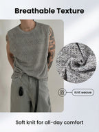 Men'S Sleeveless Knit Vest, Lightweight Textured Casual Shirt, Loose Fit Summer Vest Suitable for Summer Street Training - Grey
