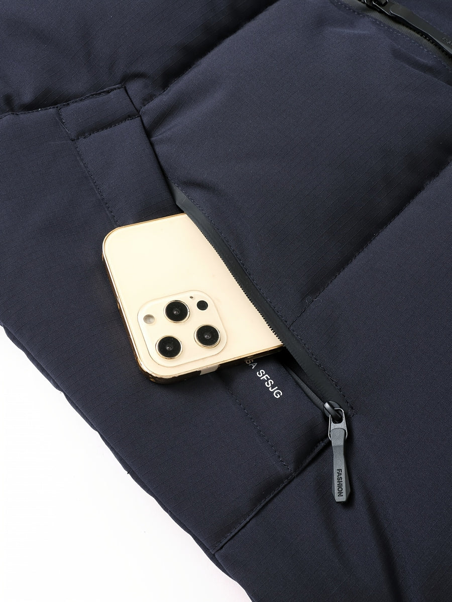 [Pearson OBM] Men'S Winter Thickened Bread Coat, Fashionable Warm Stand-Up Collar Jacket, Easy And Versatile Design, Comfortable And Durable, Suitable for Daily Commute And Outdoor Activities - Navy Blue A