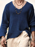 INCERUN Mens Traditional East Asian Long-Sleeve T-Shirt V-Neck Loose Fit Tops Party T-Shirt Tops - Blue