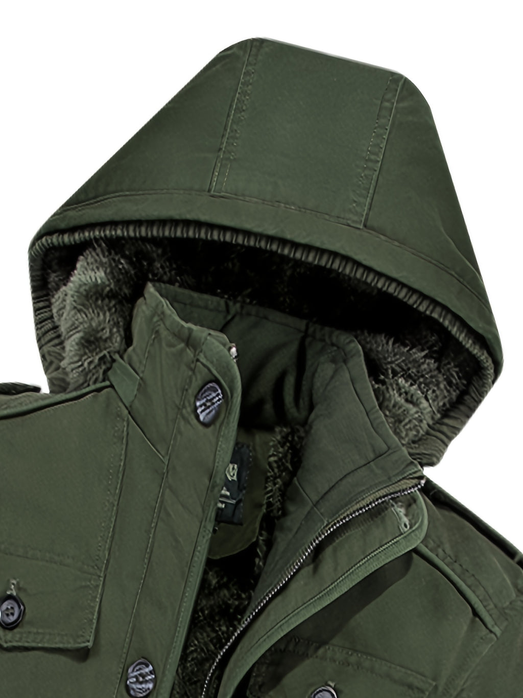 Men's Hooded Shoulder-Patch -Lined Mid-Length Workwear Parka Jacket, Winter Thickened Multi-Pocket Warm Padded Coat, Temperature-Locking, Cold-Resistant, Wear-Resistant, Wrinkle-Resistant, Structured and Stylish, Not Easily Deformed, Easy to Care - Olive Green