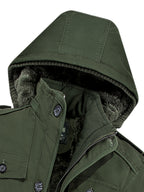 Men's Hooded Shoulder-Patch -Lined Mid-Length Workwear Parka Jacket, Winter Thickened Multi-Pocket Warm Padded Coat, Temperature-Locking, Cold-Resistant, Wear-Resistant, Wrinkle-Resistant, Structured and Stylish, Not Easily Deformed, Easy to Care - Olive Green