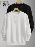2pcs Men's Trendy Fashion Crew Neck Sweatshirt, Casual Streetwear Sweatshirt, Simple Style Long Sleeve T-Shirt, Sporty Long Sleeve Sweatshirt, Men's Casual Apparel - White+black
