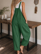 Women's Casual Vacation Loose Solid Color Overalls Jumpsuit - Green
