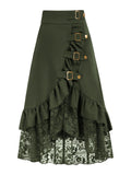 Fashion Gothic Mini Skirt Lace Patchwork Ruffled Solid Color Pirate Skirt - Olive Green