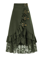 Fashion Gothic Mini Skirt Lace Patchwork Ruffled Solid Color Pirate Skirt - Olive Green
