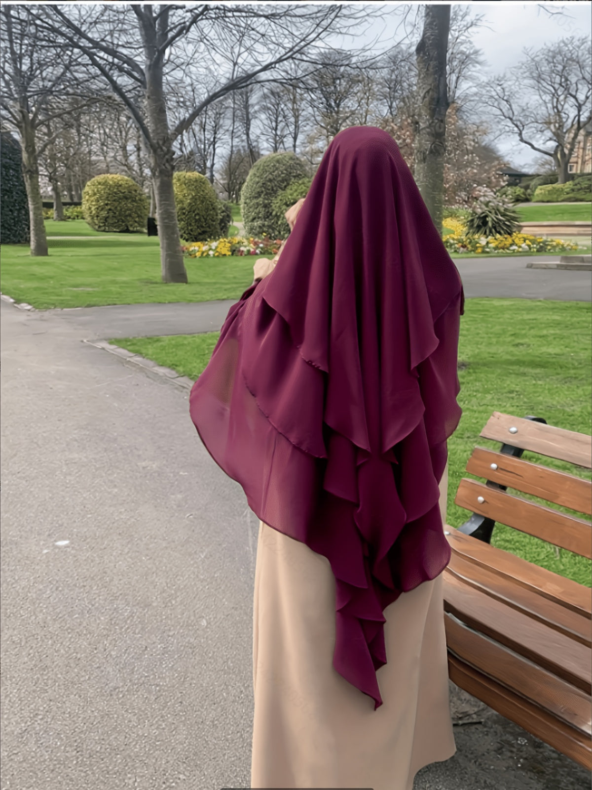 1pc Fashionable, Elegant and Casual Three-layer Chiffon Fabric Solid Color Suitable for Daily Wear, Loose and Comfortable Women's Abaya Headscarf, Women Wedding Robe Aid Femme Abayas for Women Muslim Jilbab Femme Khimar - Deep Red