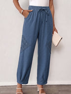 Fashionable Plus-Size Women'S Loose Pants with a Faux Drawstring, Suitable for Commuting, Vacations, Parties, And Sports, Featuring Pockets, Ideal for Everyday Wear - Dark Blue 1