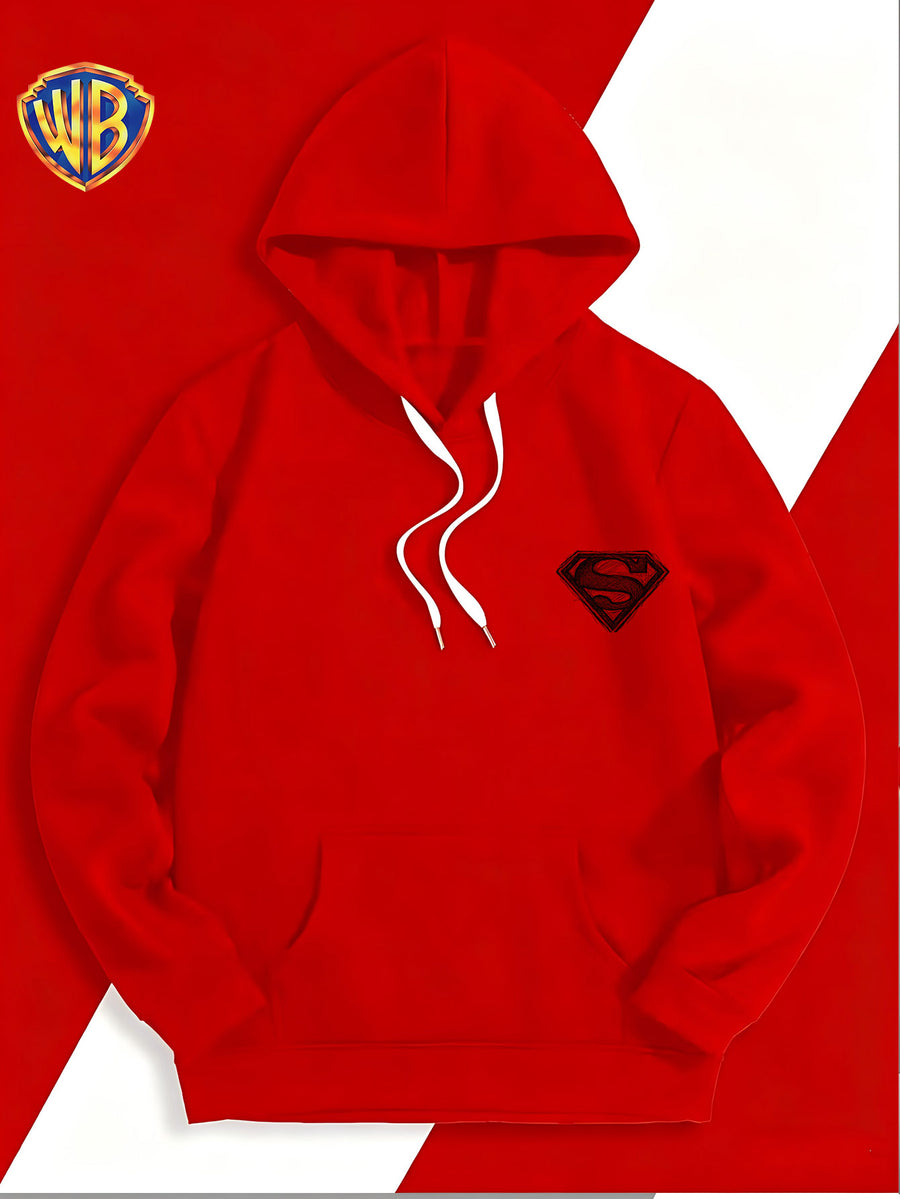 Warner Bros. Superman Sketch Print Hooded Sweatshirt, Men's Loose Fit Casual Top, Versatile and Comfortable Autumn/Winter Sweatshirt - Red