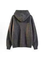 Retro Solid Color Single Button Hooded Cardigan Sweater, Loose Casual Style Versatile Outerwear Knit Top - Dark Gray