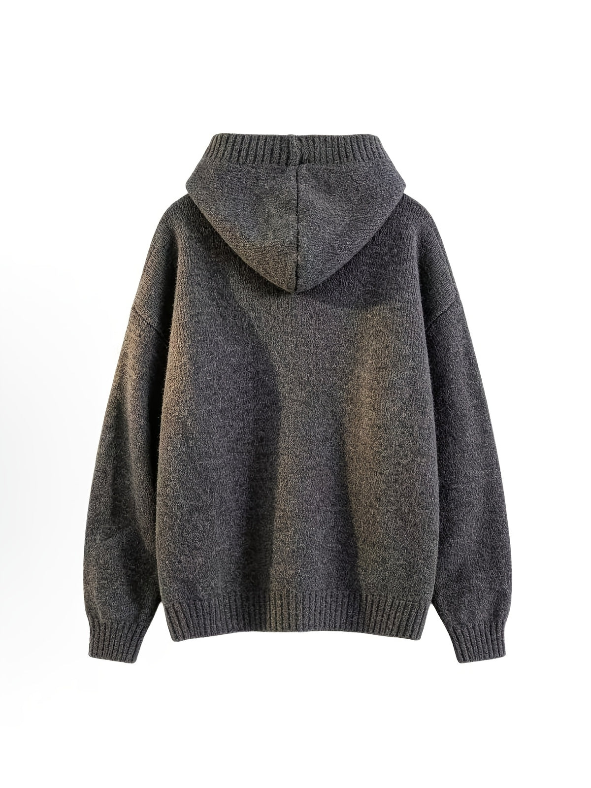 Retro Solid Color Single Button Hooded Cardigan Sweater, Loose Casual Style Versatile Outerwear Knit Top - Dark Gray
