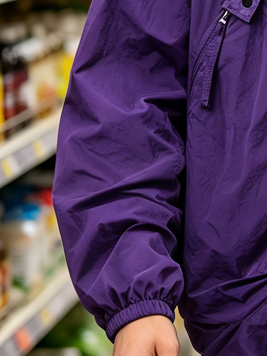 Men'S Spring Autumn Hooded Solid Pocket Jacket Sunscreen Top, Suitable for Outdoor Running Sports Commuting - 2390-Dark Night Purple