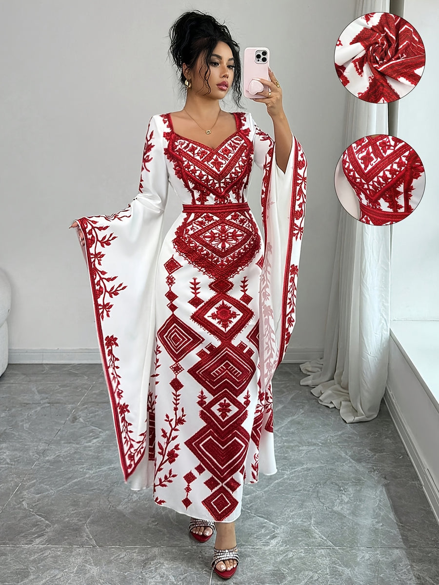 New Women's Fashion, Elegant Contrast Color Print Maxi Dress, Suitable for Dates and Vacations - Mixed colors