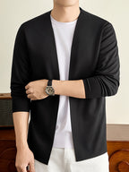 Men's Open Front Cardigan Long Sleeve V Neck Lightweight Solid Color Outerwear Casual Business Layering Jacket for Daily Wear - Black