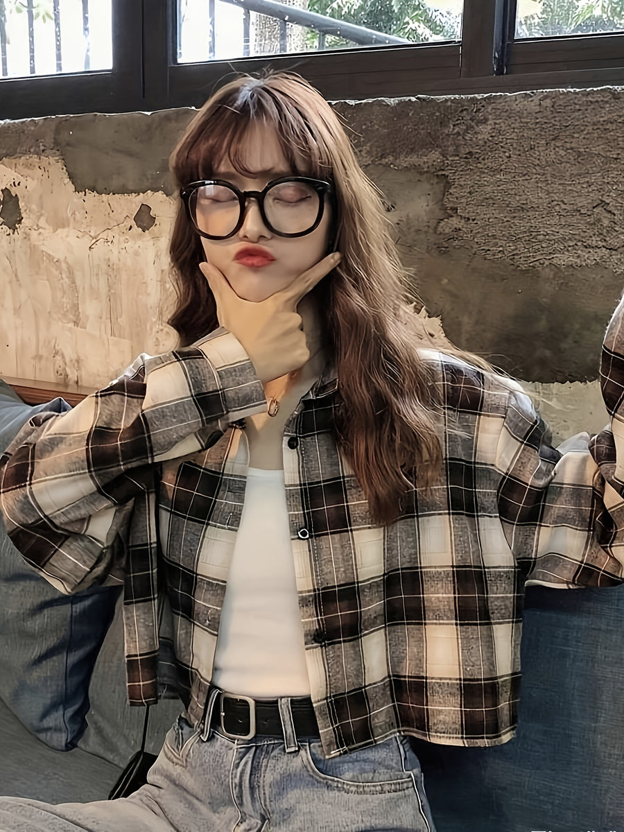 Short Sleeve Plaid Long Sleeve Casual Shirt for Women - Mixed colors