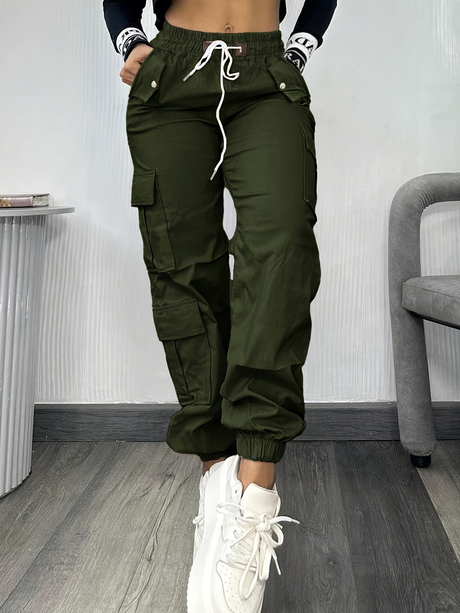 Christmas, Women'S Casual Drawstring Elastic Waist Jogger Pants, Minimalist Design Y2K Street Style Multiple Pockets Spring/Summer - Army Green