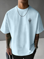 Men's 100% Pure Cotton T-Shirt, Zen Chakra Print, Breathable and Soft, for All Seasons, Casual Daily Commute - Light Blue Color