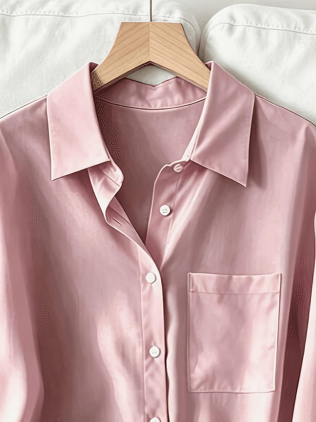 Women'S Classic Solid Color Casual Shirt - Pink Color