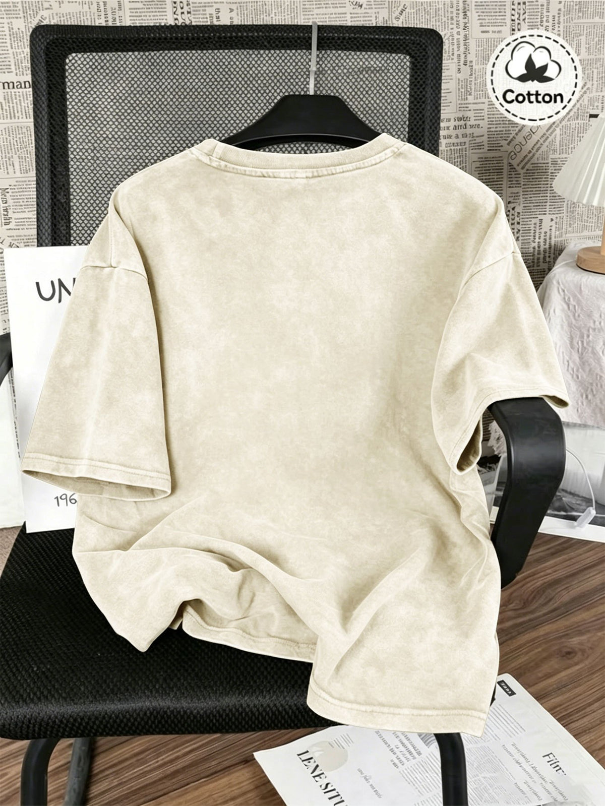 Vintage Washed Distressed Print Men'S Short-Sleeve Top, Soft Pure Loose T-Shirt, Breathable Casual Clothing for Outdoor Trip Summer And Early Autumn - Apricot
