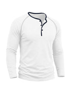Autumn/Winter Cross-Border Men's Long Sleeve Crew Neck Henley Shirt, European and American Style Men's Pullover Base Layer T-Shirt - White