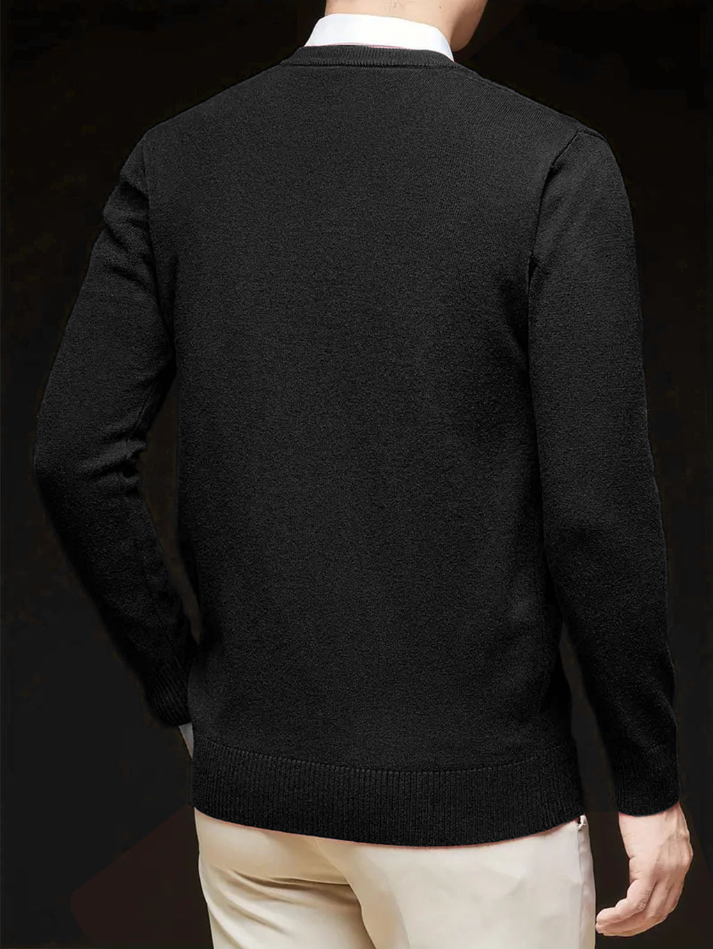 Men'S Set Solid Color V-Neck Knitted Sweater Autumn And Winter Casual Base Pullover - Black+navy+grey