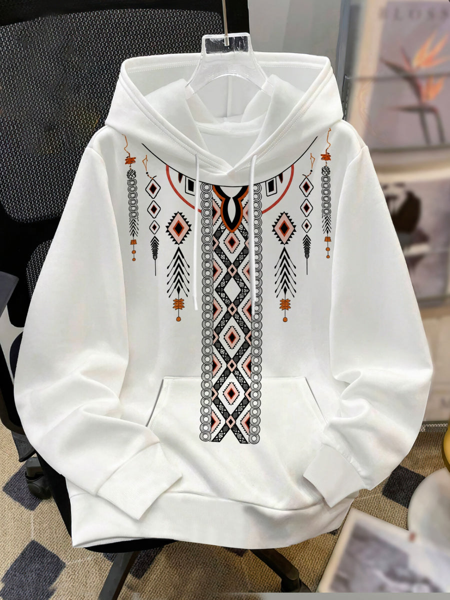 Men'S Fashionable Hoodie with Stylish Ethnic Geometric Pattern Print Casual Long-Sleeve Pullover Streetwear - Mixed colors