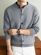 2026 Spring/Autumn New Men's Textured Round Neck Knit Cardigan, Middle-Aged Business Casual Single-Breasted Sweater Jacket, Versatile Style for Daily Commute / Weekend Outings - Grey