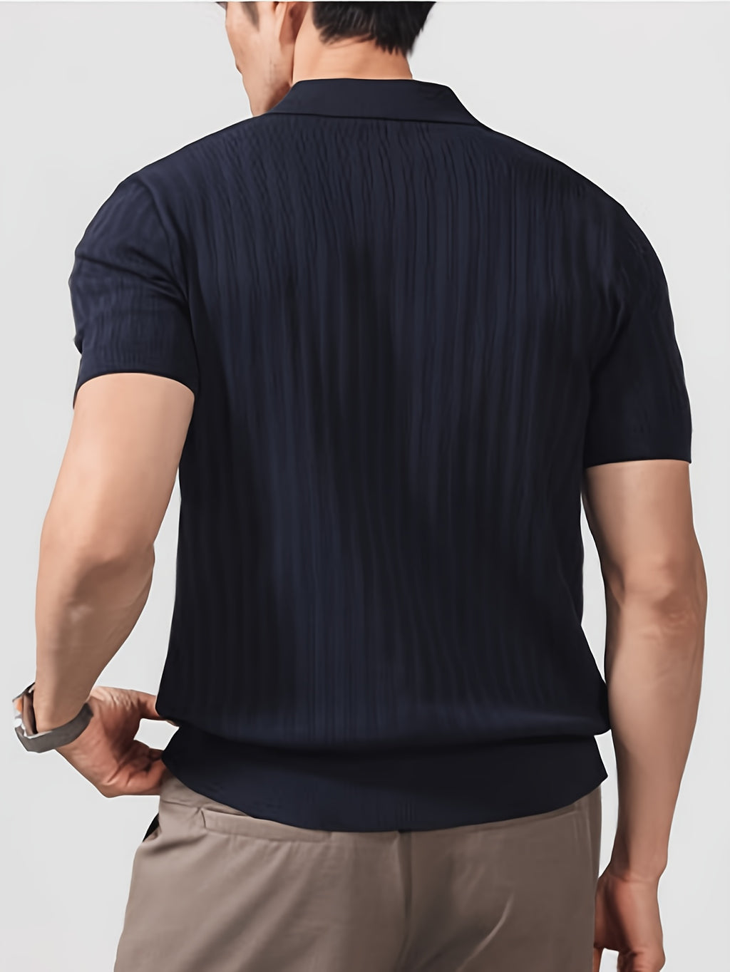 Sophisticated Casual Men'S Ice Cool Knit Polo Shirt Men'S Round Neck Bad Boy Style Short Sleeve Summer Trendy Brand POLO Shirt Lapel Top - Navy Color
