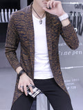 Men's Autumn/Winter New Style Shawl Collar Long Knitted Cardigan, Buttonless Open Front Slim Fit Long Sleeve Casual Sweater Jacket for Men - WE9309 Coffee Brown