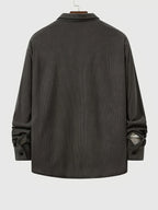 New Solid Color Spring/Autumn Men's Fashion Casual Corduroy Jacket, Lapel Single-Breasted Button Cardigan Style with Chest Pocket, Loose Fit, Can Be Worn as an Inner or Outer Layer - Dark Gray