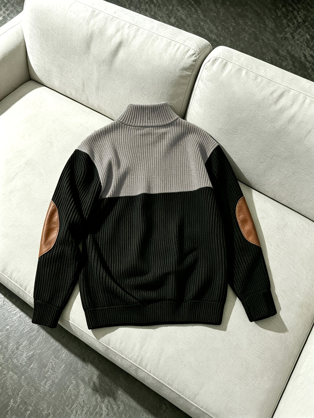 Autumn Winter Men'S Henley Casual Color-Block Lapel Sports Sweatshirt Corduroy Stand-Up Collar Long Sleeve Jacket Suitable for Casual And Athletic Wear - Black&Gray