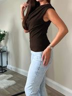 Elegant Casual Fashion Off-Shoulder Short Top Slim Sexy Women'S Blouse - Coffee Color