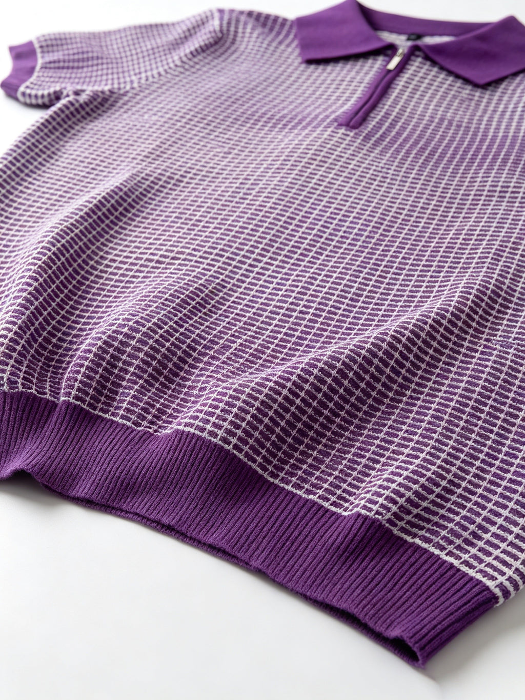 Men's Polo Collar Short Sleeve Waffle Knit Top, Solid Color Lightweight Breathable Casual Pullover - Dark Violet