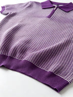 Men's Polo Collar Short Sleeve Waffle Knit Top, Solid Color Lightweight Breathable Casual Pullover - Dark Violet