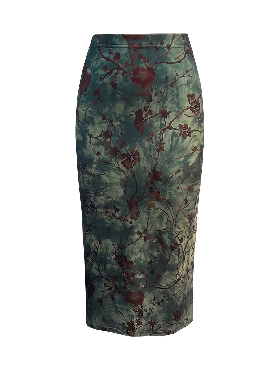 Elegant Graffiti Print Hip Skirt, Spring And Summer Casual Slim Skirt, Women'S Clothing - Mixed colors