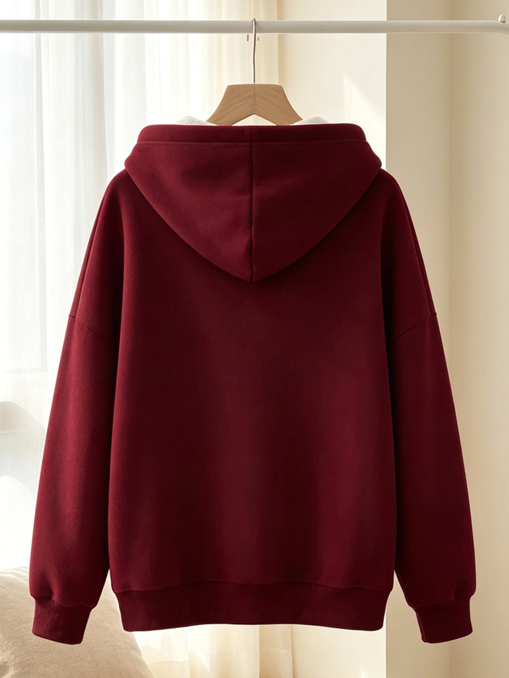 Women's -Lined Thermal Printed Hooded Sweatshirt, Heavyweight Thickened Warm Skin-Friendly Plush Lining, Peeking Little Black Cat Print, for,, Office Workers, Home, Strolling, Shopping, Outings, Gentle, Casual, Versatile, Cold-Proof and Warm Hoodie - Burgundy