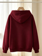 Women's -Lined Thermal Printed Hooded Sweatshirt, Heavyweight Thickened Warm Skin-Friendly Plush Lining, Peeking Little Black Cat Print, for,, Office Workers, Home, Strolling, Shopping, Outings, Gentle, Casual, Versatile, Cold-Proof and Warm Hoodie - Burgundy