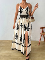 Stylish and Elegant Women's Long Dress, Beachwear Print Wrap Dress for Vacation - Off-white