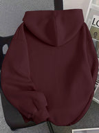 Women's Spring, Autumn, Winter -Lined Loose Hooded Sweatshirt - Korean Style Fashion, Niche, Minimalist, Age-Reducing, Versatile,, Daily Casual, Energetic, Soft and Cute,, Cartoon-Style Adorable Kitten Print Top - Burgundy