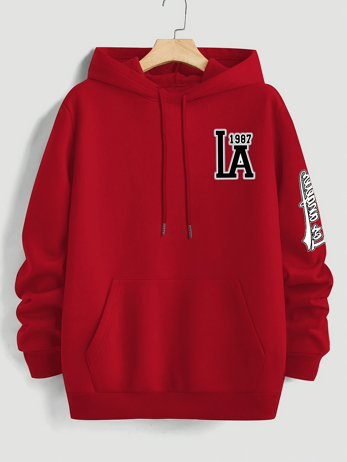 American Vintage Los Angeles  Style Hoodie, High Street Fashion LOS ANGELES Trendy Sweatshirt for Men - Red