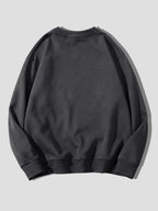 Men's Basic Crew Neck Sweatshirt with Small Galloping Horse Print on Left Chest, Casual Long Sleeve Top, Loose Fit, Versatile Solid Color Pullover Sport Sweatshirt (2) - Grey