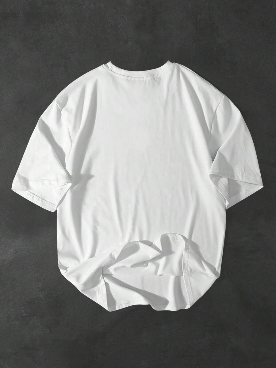 New Summer Men'S Round Neck Short Sleeve Geometric Graphic Print Design Regular Fit Comfortable Fabric Street Style Trendy Versatile Style Suitable for Sports And Daily Wear - White