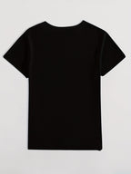 Leopard Print Cherry Pattern Casual Vintage T-Shirt, Short-Sleeve Round-Neck Top, Suitable for Autumn, Summer, And Spring, Women'S Clothing, Autumn Short-Sleeve Top, Everyday Wear - Black